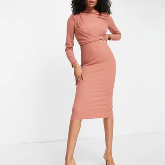 ASOS DESIGN Mauve Twist Front Bodycon Midi Dress – Like New - Picture 4 of 9
